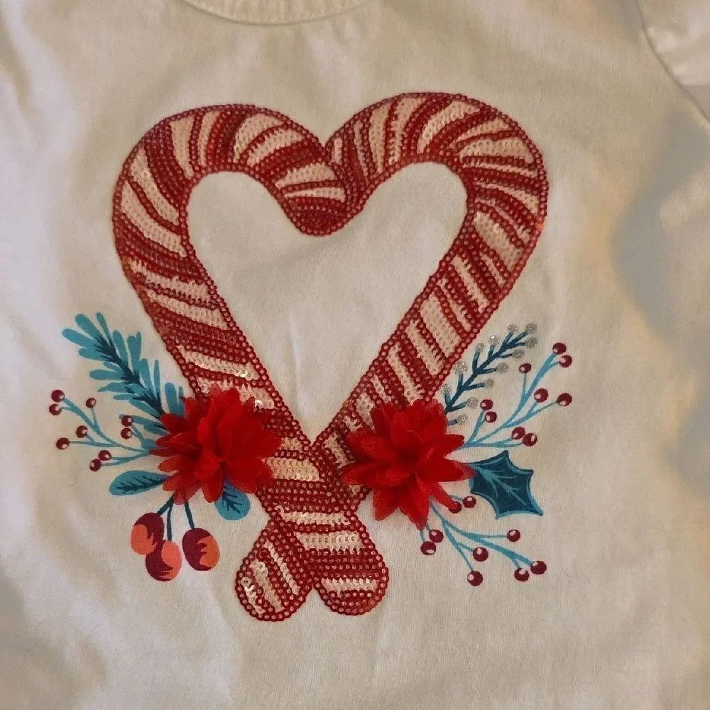 Max Studio Red and White Long Sleeve Tee with Heart Design - Picture 3 of 5
